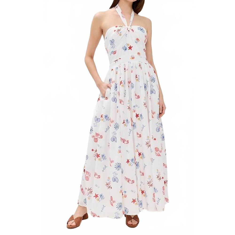 NEW LINE AND DOT reeta midi dress in white multi